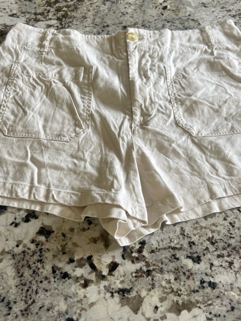 Anthropologie Cream High-Waist Linen-Blend Shorts